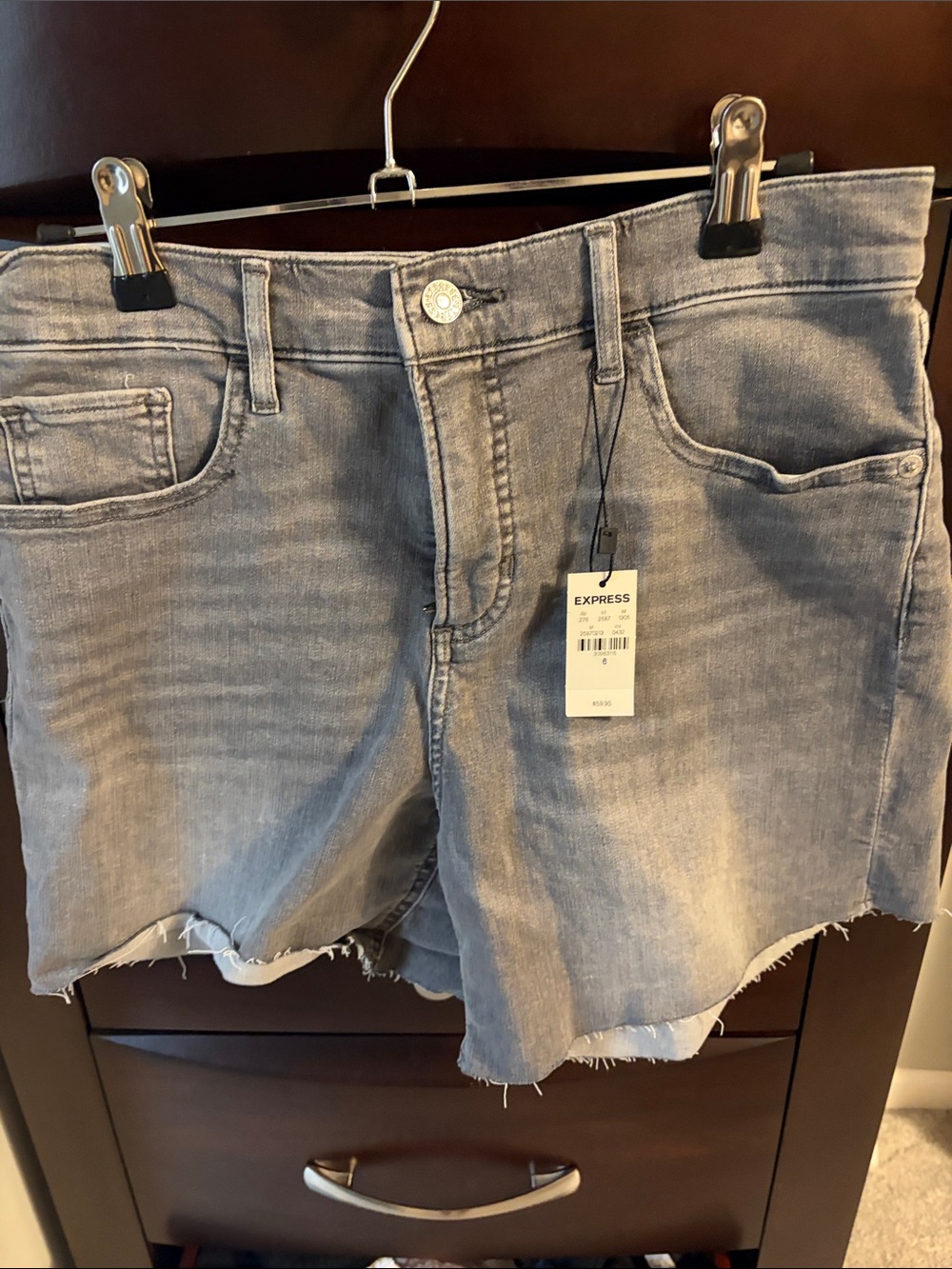 Express Light Gray Wash Frayed Hem Denim Shorts